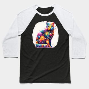 Vibrant Quantum Feline: Colorful Physics Cat T Baseball T-Shirt